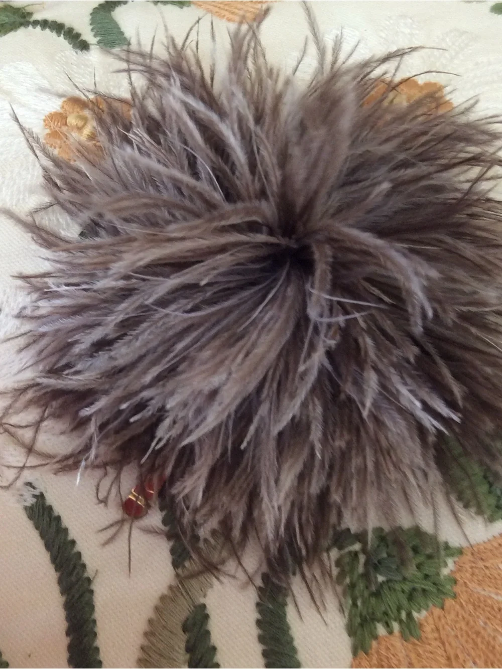 Anthropologie Ostrich Brown Faux Fur Pom Brooch Hair Scarf Accessory